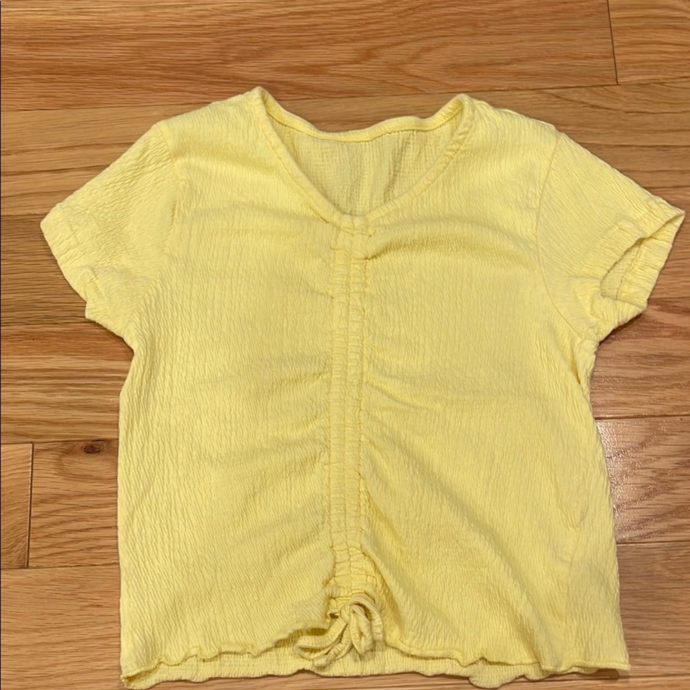 Yellow Ruched Tie-Front Top
